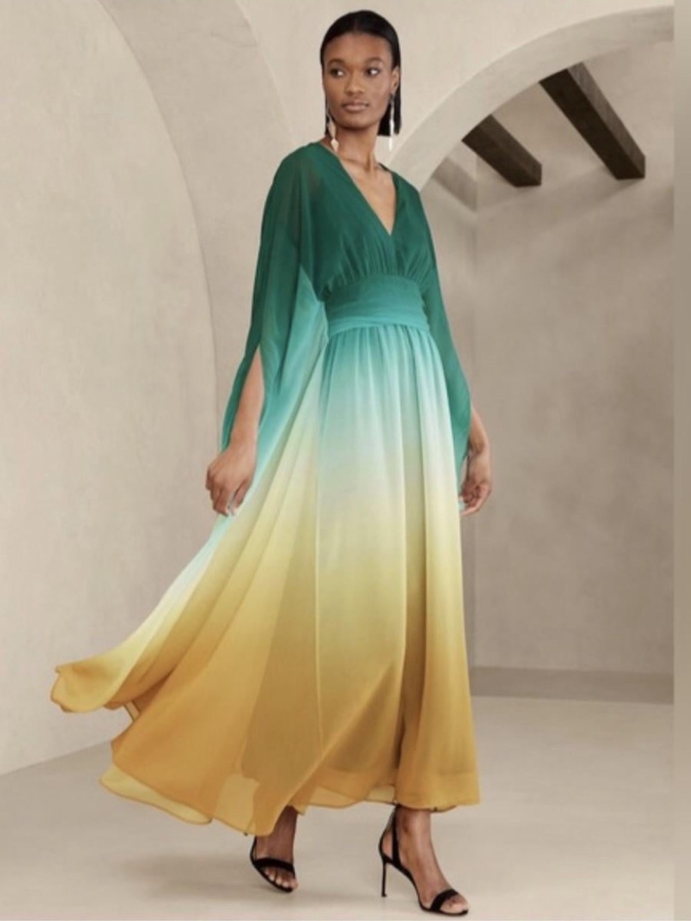 Banana Republic Daybreak Ombré Blue Zela Chiffon Maxi Dress Size 2